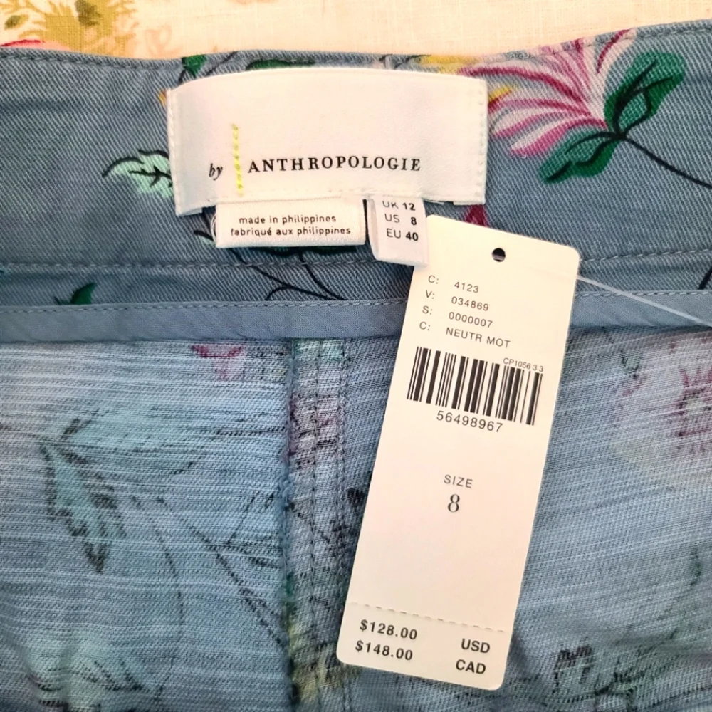 ANTHROPOLOGIE Victoria Floral Boho Cargo Utility Pants Blue - Picture 5 of 12